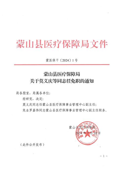 蒙山县医疗保障局关于莫义庆等同志任免职的通知